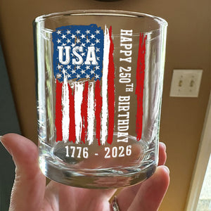 Happy 250th Birthday America Flag Patriotic Whiskey Glass LM32 895289