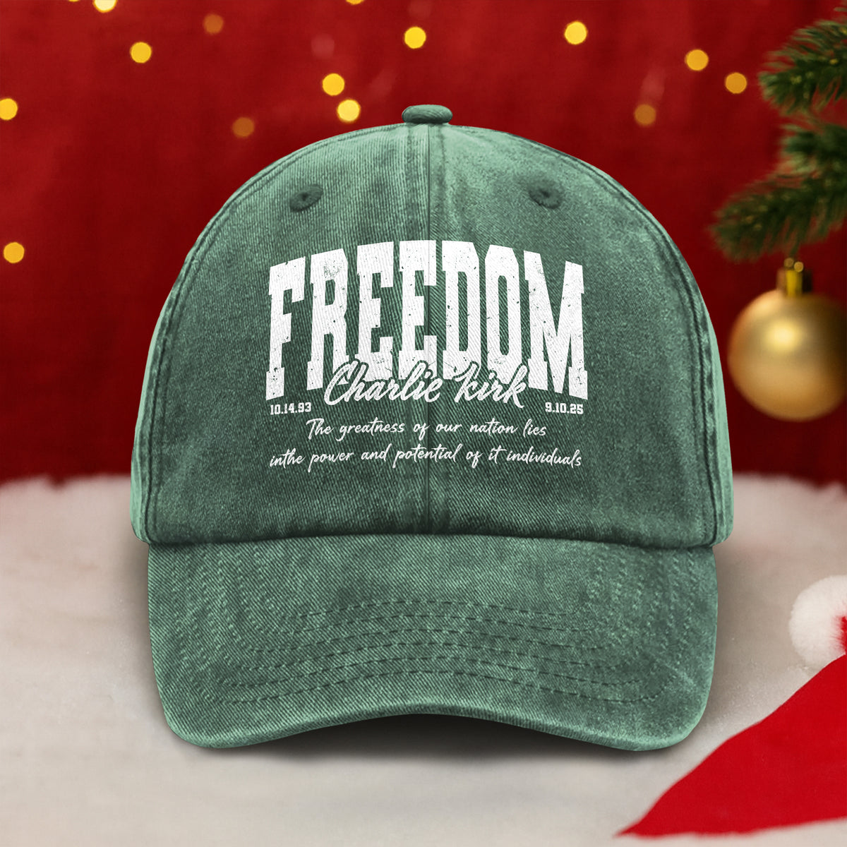Freedom - Charlie Kirk Human Rights Washed Denim Baseball Cap HO82 65996