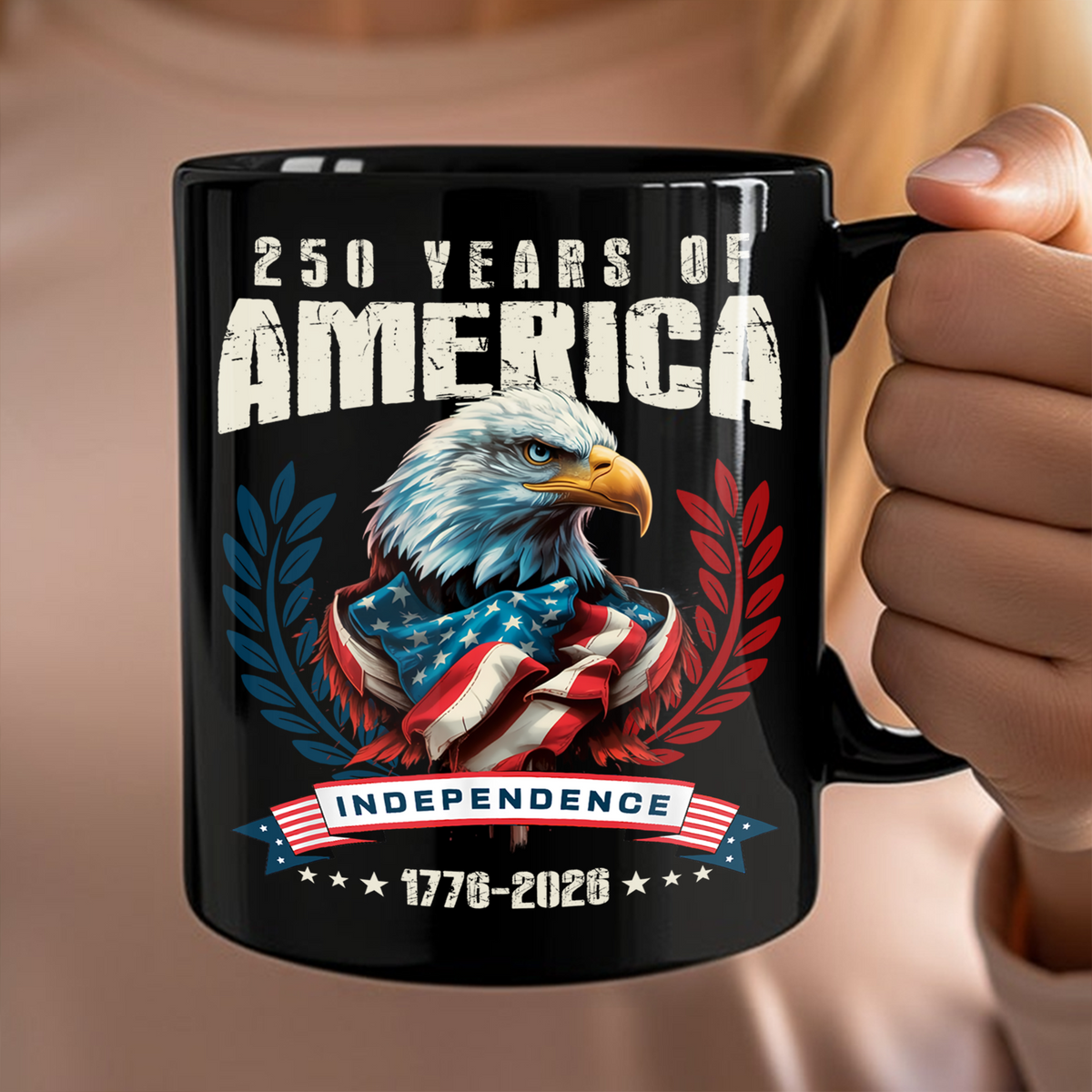 America 250 Years Eagle Independence Day Patriotic Black Mug LM32 895257