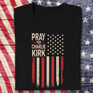 Distressed American Flag: Pray for Charlie Kirk Memorial Dark Shirt LM32 65617