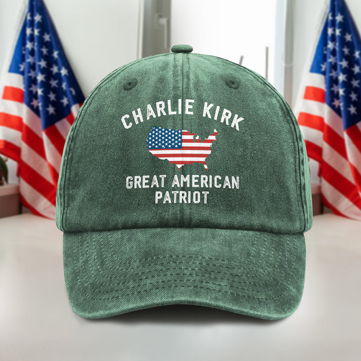 Charlie Kirk - Great American Patriot Washed Denim Baseball Cap LM32 65455