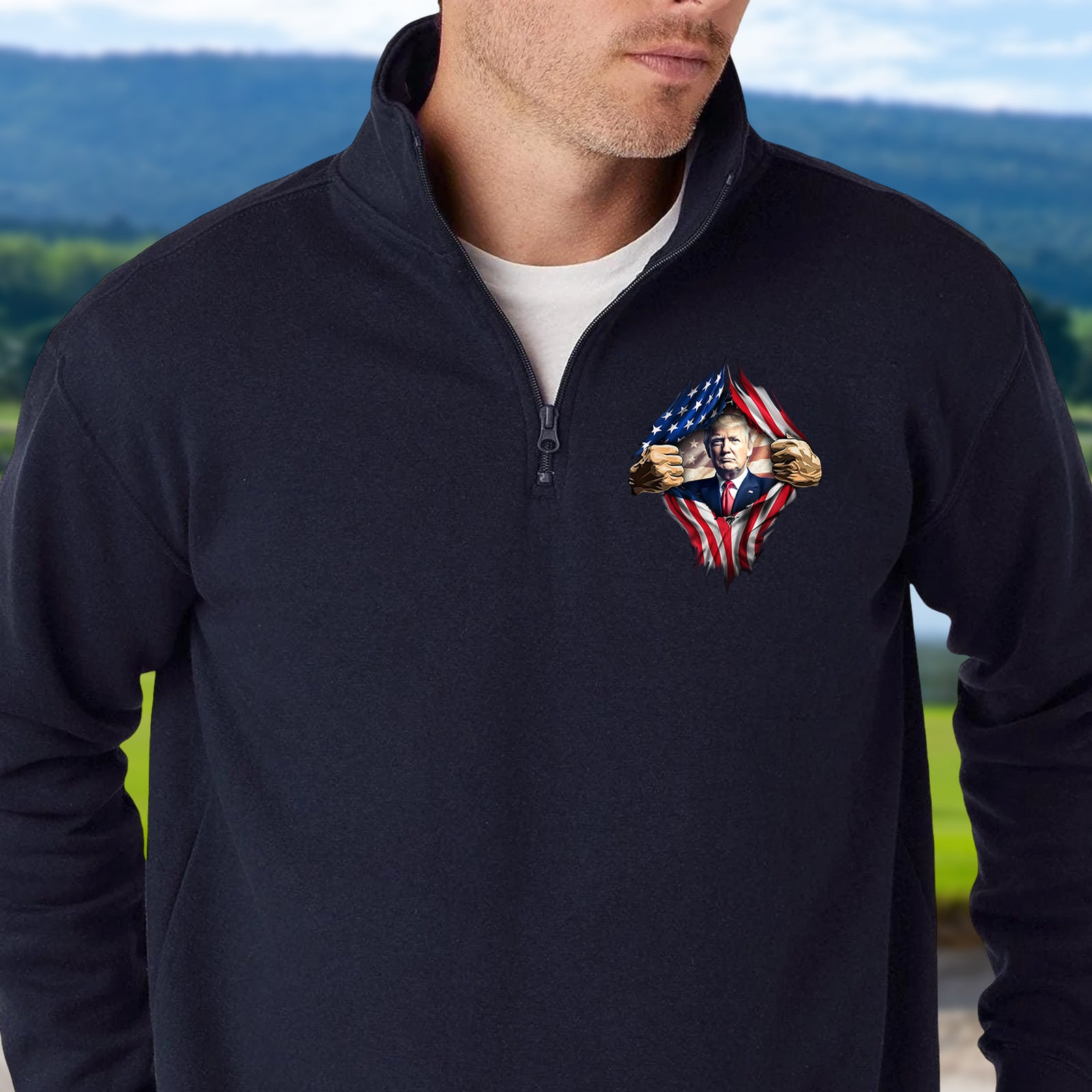 Trump America Flag Printed Quarter Zip Sweater TH10 898213