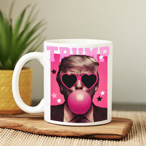 Funny Donald Trump Blowing Bubble Gum Pink Sun Glasses White Mug LM32 65169