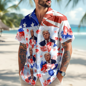 Custom Trump Photo Patriotic Hawaiian Shirt 4th of July Party Gift CH07 67356