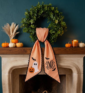 Personalized Embroidered Initial Halloween Ghost With Bat Wreath Sash LM32 669805