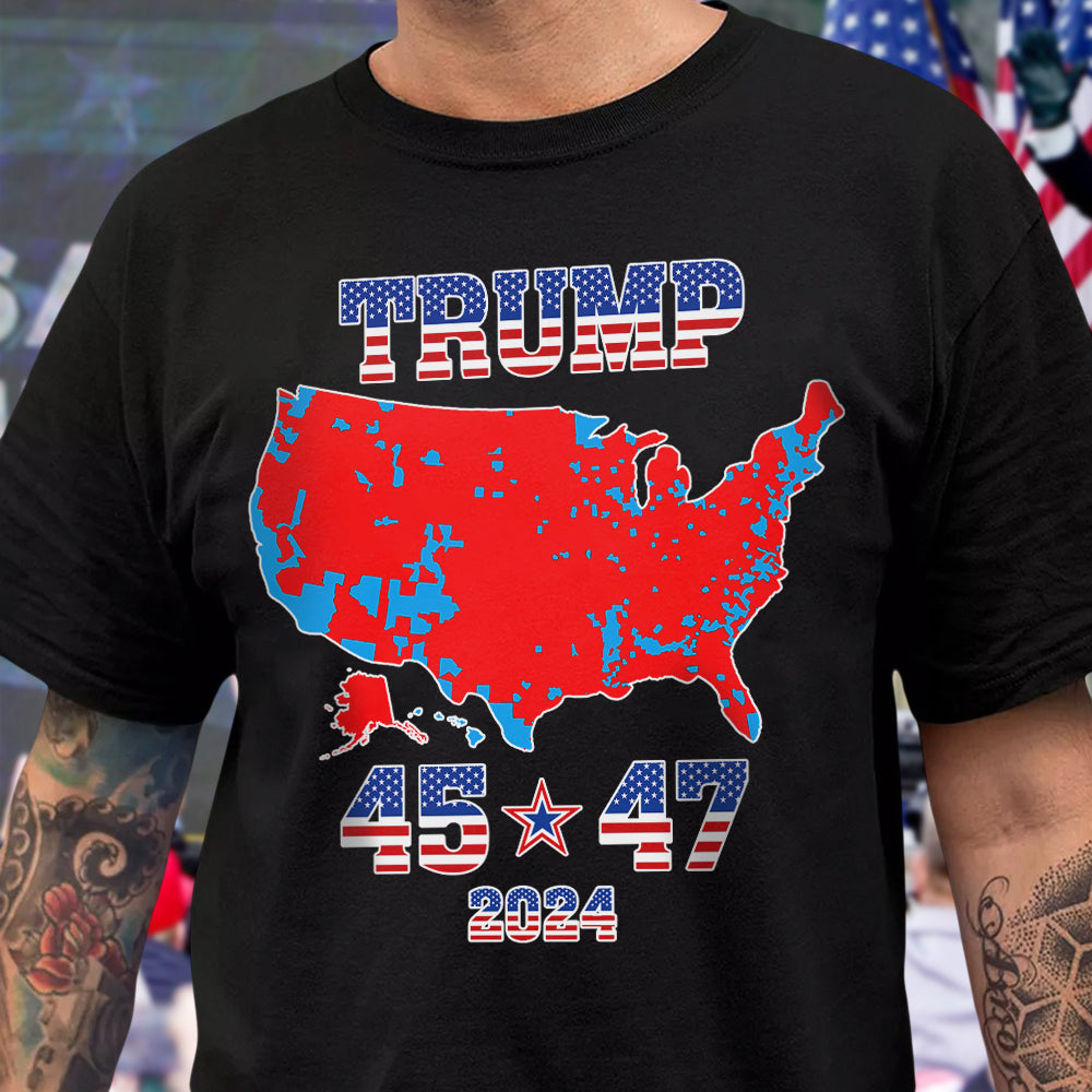 Trump 45 47 US Presidential Election 2024 Map Dark Shirt N304 HA75 64130