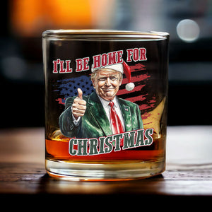 Trump I'll Be Home for Christmas - Trump With US Flag Rock Glass HA75 63710