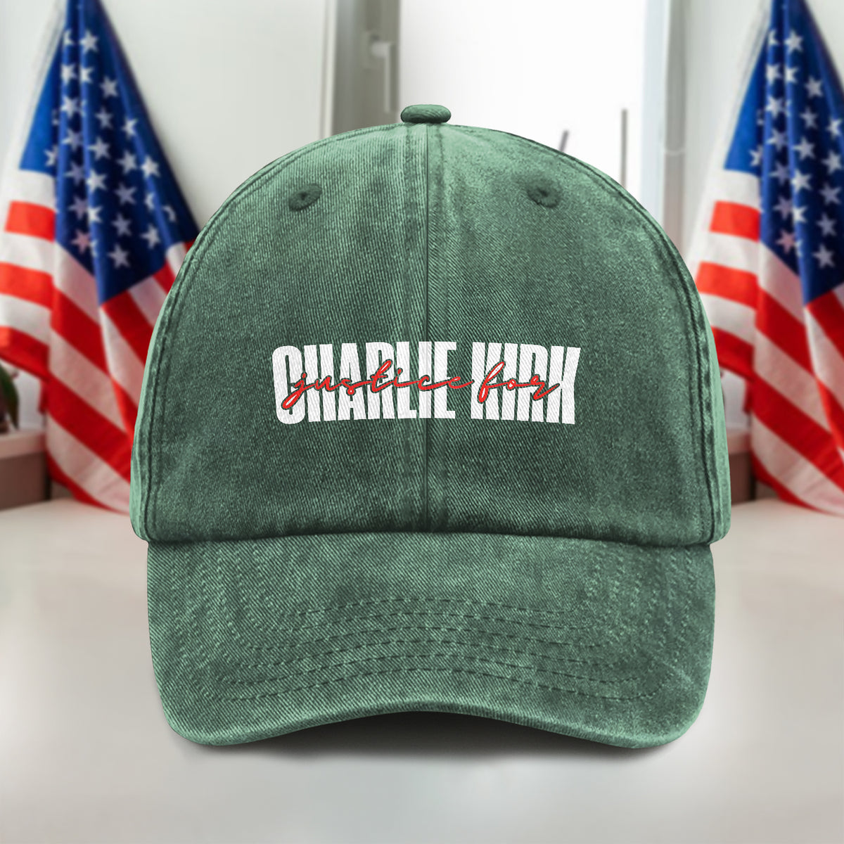 Justice For Charlie Kirk America Patriot Washed Denim Baseball Cap LM32 65603