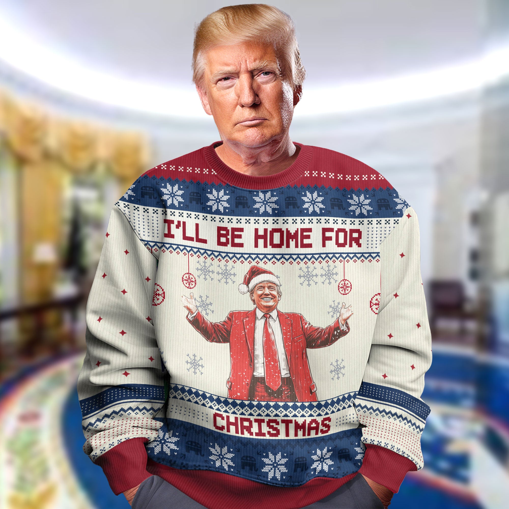 I'll Be Home For Christmas President Donald Trump Ugly Sweater TH10 64113