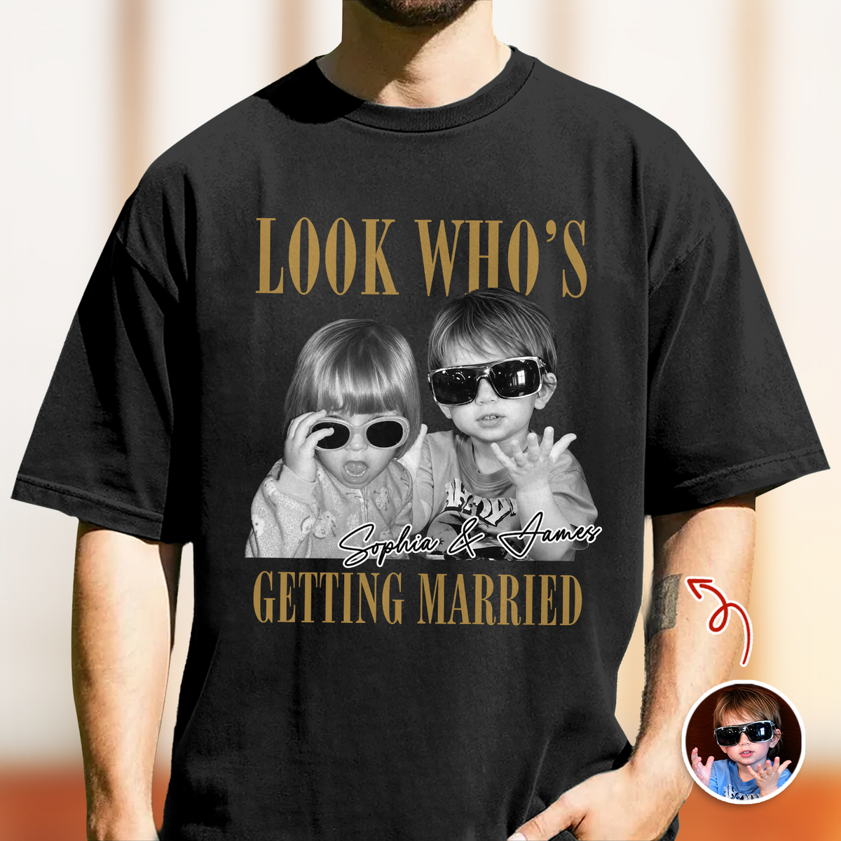 Look Who’s Getting Married Custom Groom & Bride Photo Name Comfort Shirt Personalized Funny Wedding Shirt CH07 180218