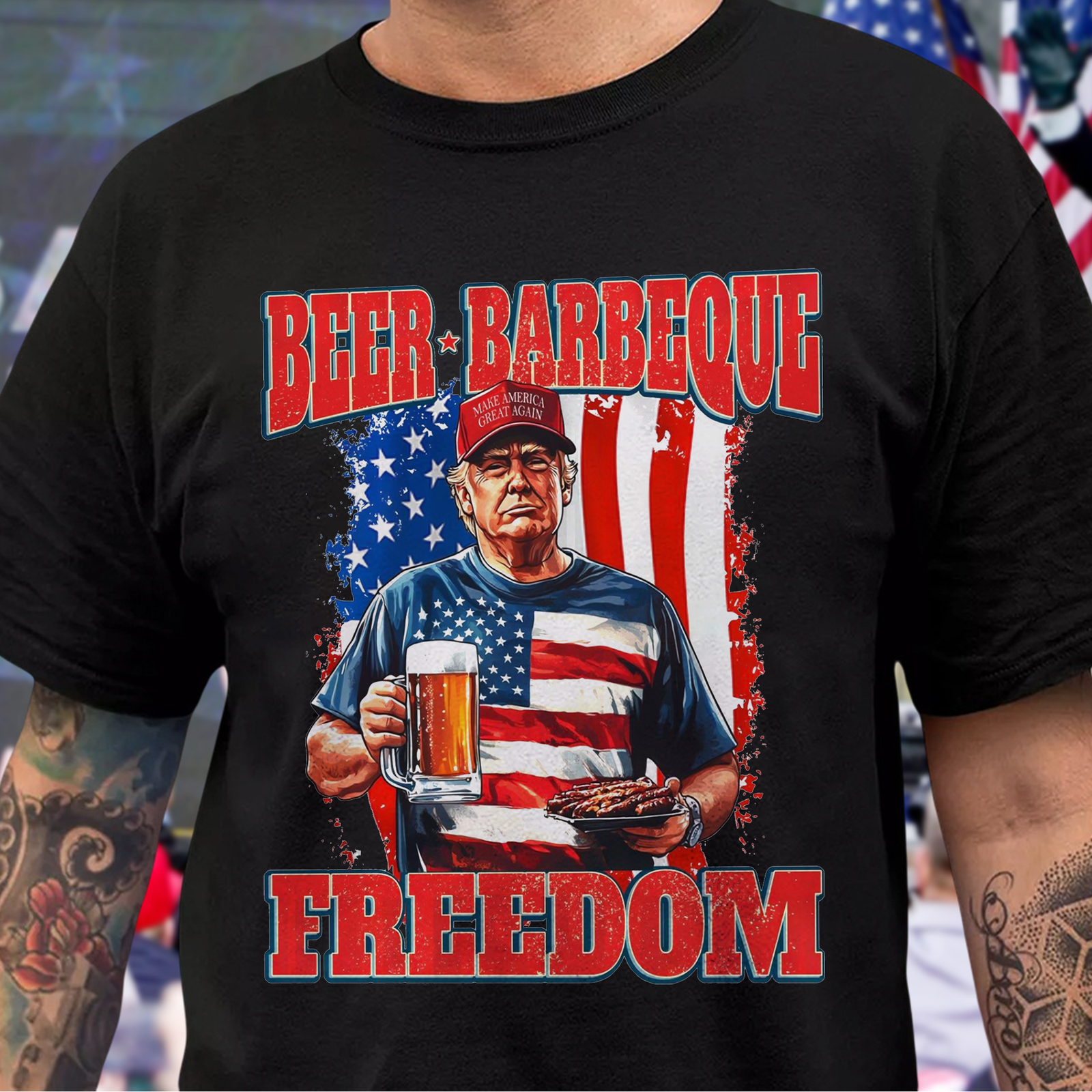 President Trump 4th of July Beer Barbeque Freedom Dark Shirt LM32 65361