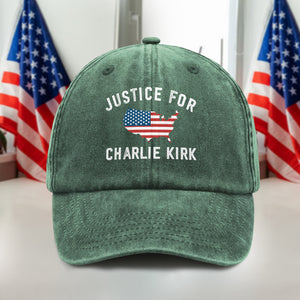 Justice For Charlie Kirk Washed Denim Baseball Cap LM32 65465