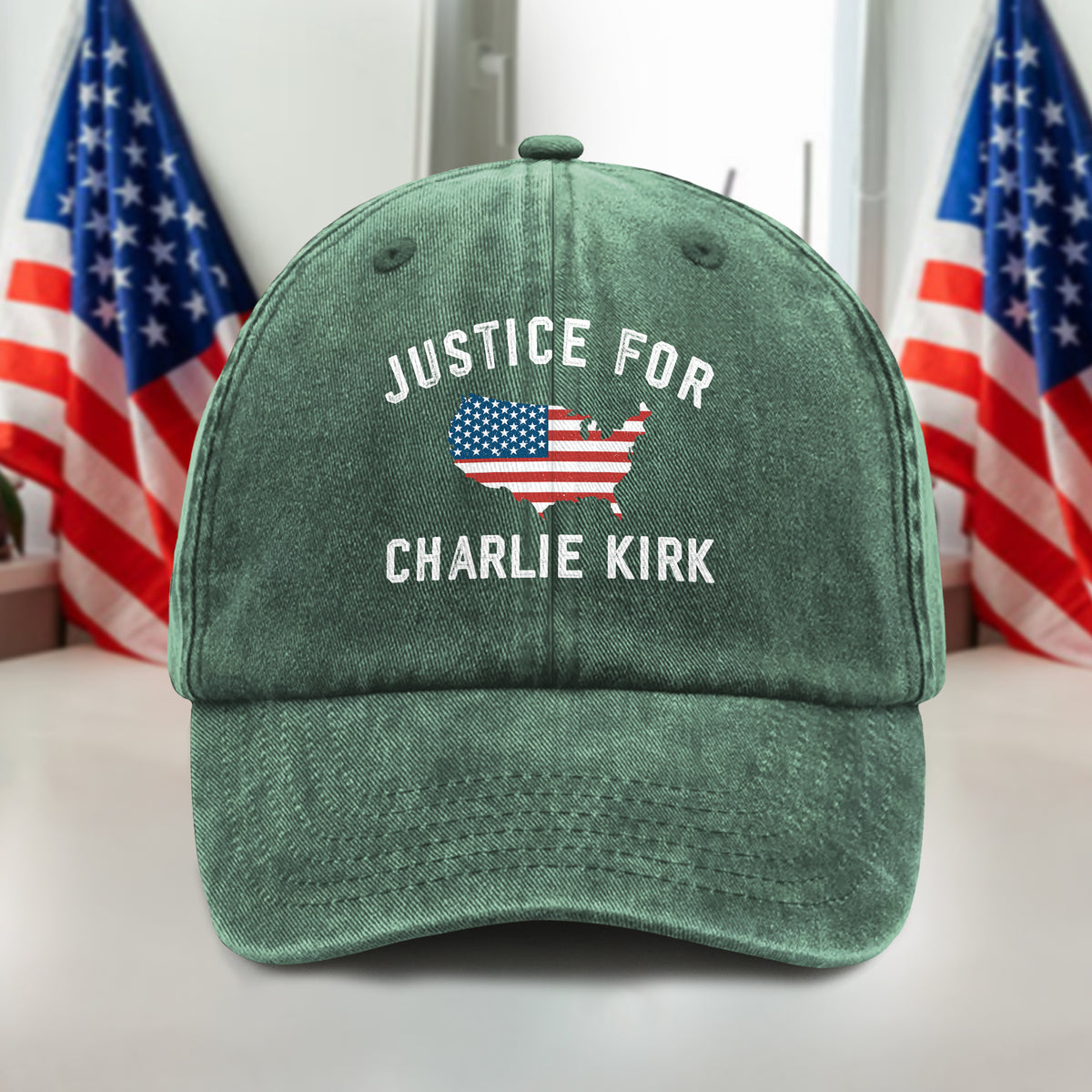 Justice For Charlie Kirk Washed Denim Baseball Cap LM32 65465