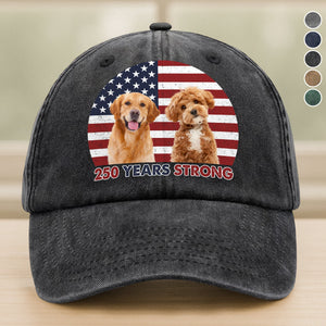 Custom Photo 250 Years Strong Dog Cat Vintage Retro Washed Denim Baseball Cap HO82 901284