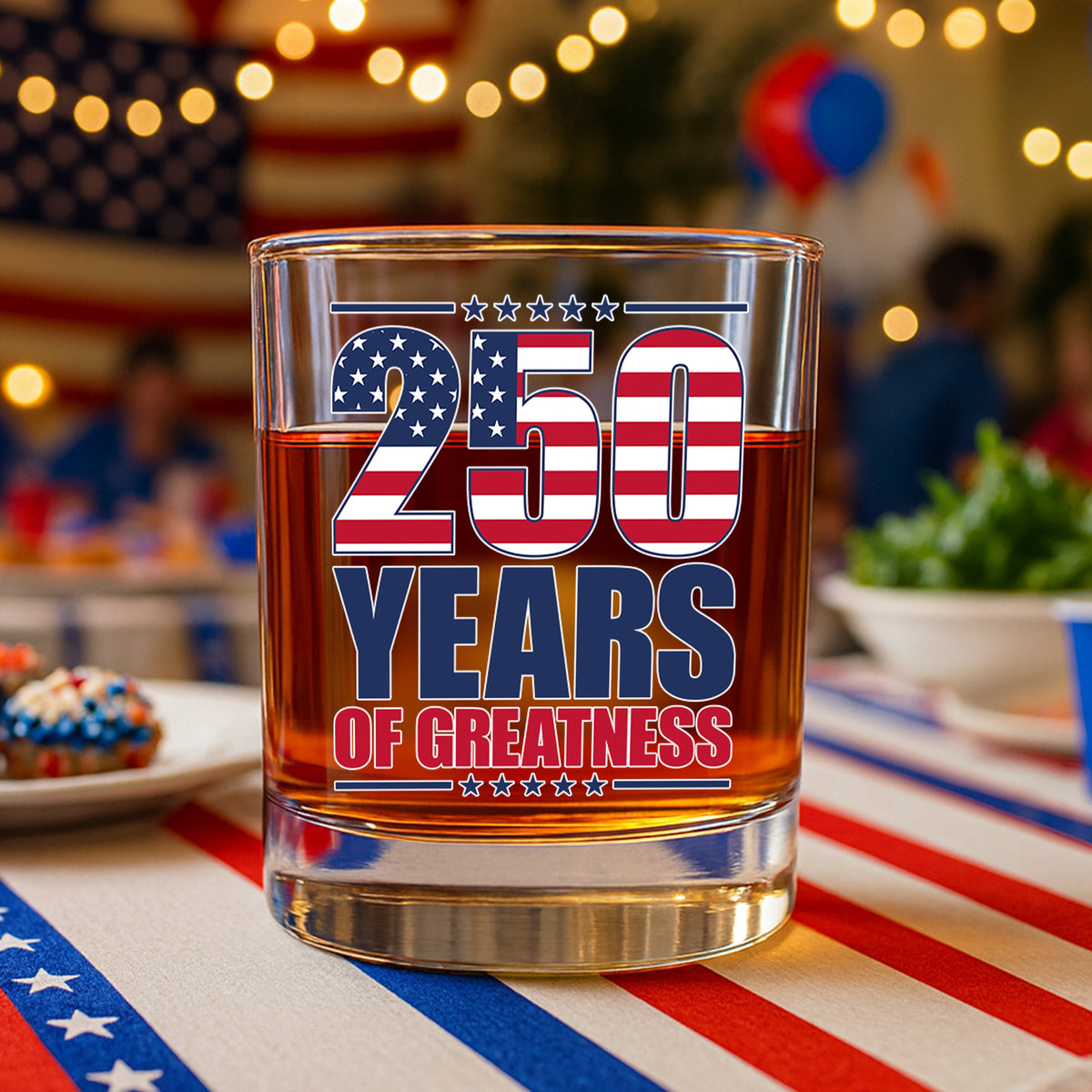 250 Years of Greatness USA Flag Patriotic 1776-2026 Anniversary Whiskey Glass LM32 895223