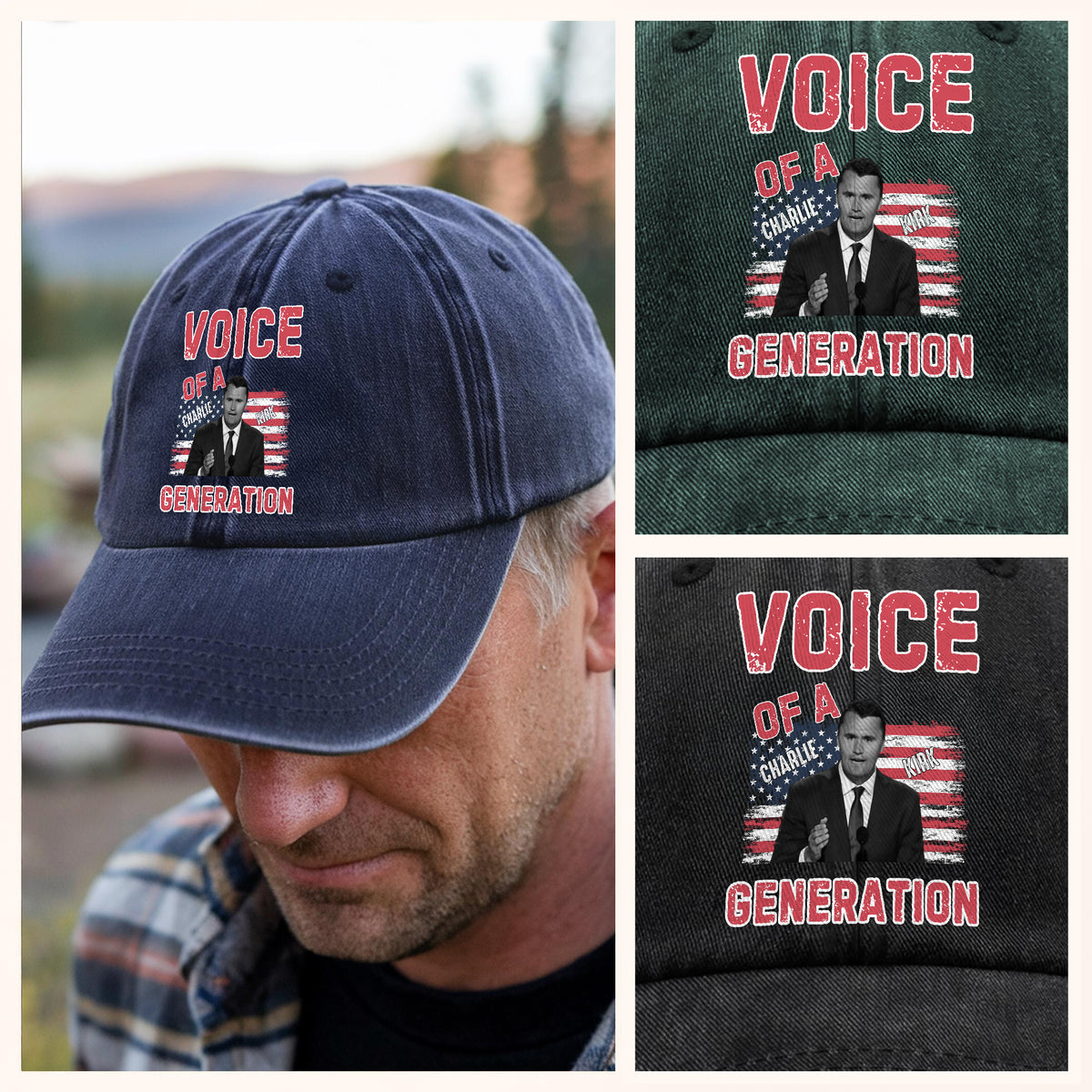 Voice Of A Generation Charlie Kirk Washed Denim Baseball Cap HO82 65962