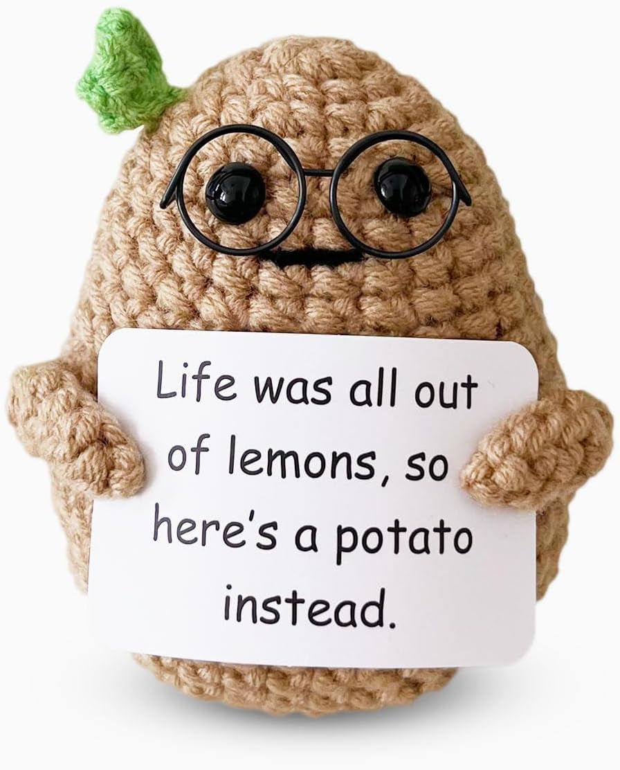 Positive Crochet Potato Funny Gifts with Positive Card for Cheer Up, Birthday Gifts for Friends Women, Graduation Gifts