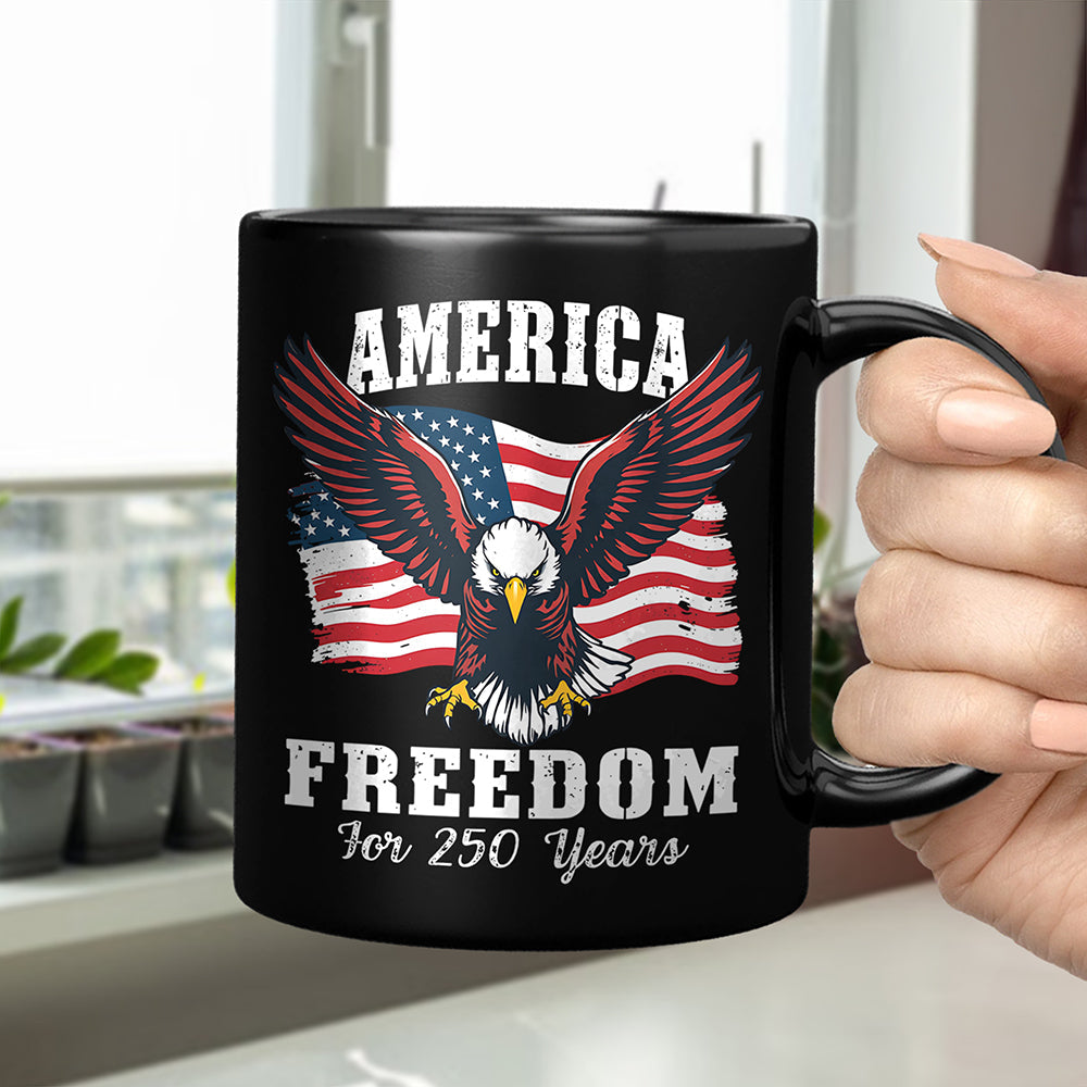 America 250 Years of Freedom Patriotic Eagle Flag Black Mug HA75 897336