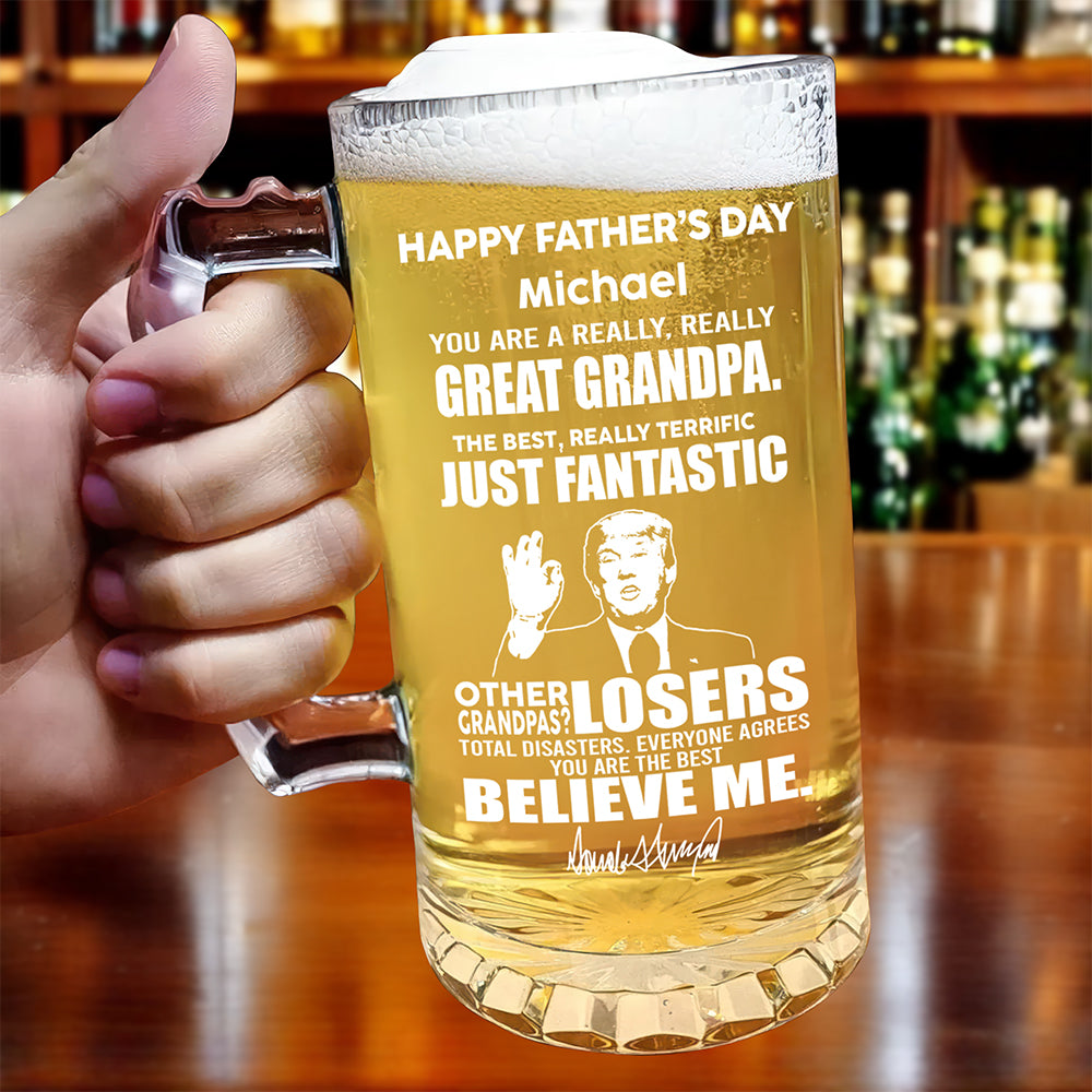 Great Grandpa Great Dad Trump Print Glass Beer Mug Father's Day Gift HA75 64390