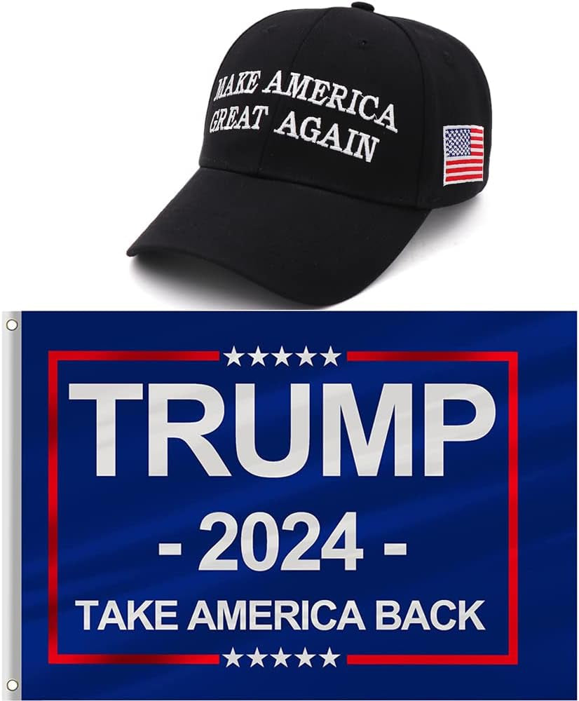 Trump 2024 MAGA Hat and Trump Flag Set, Trump 2024 Hat Take America Back Baseball Cap