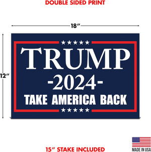 Trump 2024 Yard Sign Take America Back Blue Lawn Rally Placard Outdoor Decoration 18" X 12" Double Sided Print with H-Stake USA Made