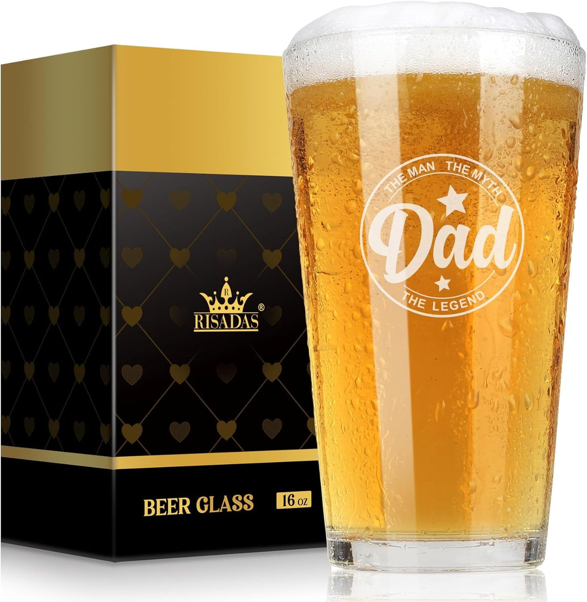 Fathers Day Dad Gifts - Gifts for Dad, Fathers Day Dad Gifts from Daughter, Wife, Son - Dad Gifts for Fathers Day, Birthday Christmas Funny Gift for Dad, Step Dad, Bonus Dad, Husband, 16 Oz Beer Glass