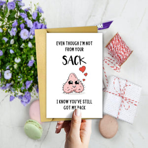 Funny Bonus Dad Card for Fathers Day,Rude Greeting Card for Dad,Step Father Gifts from Stepdaughter Stepson,Stepdad Birthday Card,Even Though I’M Not from Your Sack Card