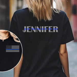 Custom Name Blue Line With American Flag Dark Back And Front Shirt Gift For Police HO82 65696