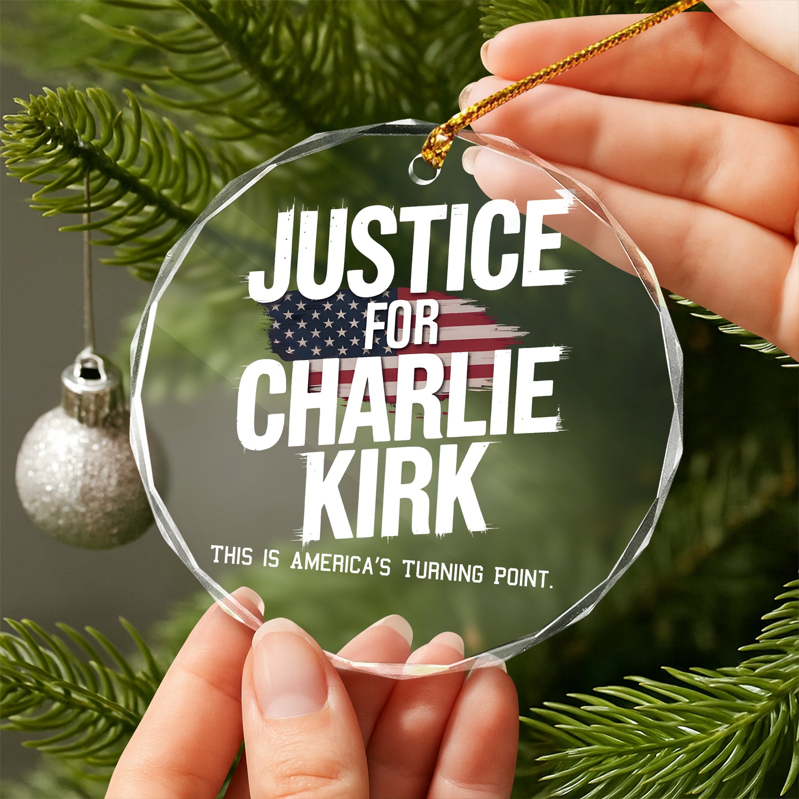 Justice For Charlie Kirk, This is America’s Turning Point Glass Ornament LM32 65599