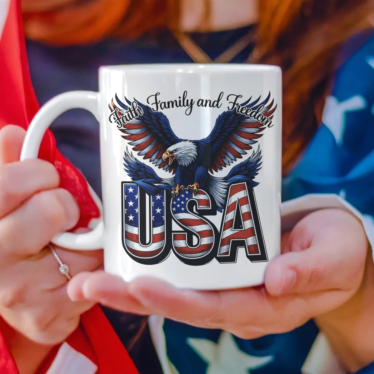 Faith, Family & Freedom America 250 Years Patriotic White Mug LM32 897359