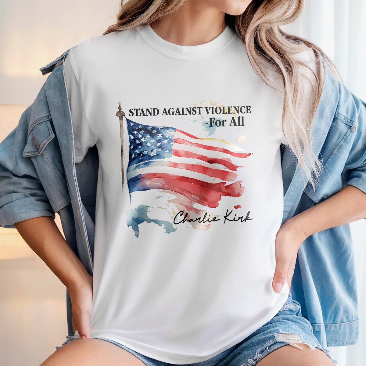Pray For With Charlie Kirk - Stand Against Violence For All Bright Shirt LM32 65517
