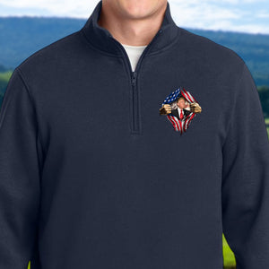 Trump America Flag Printed Quarter Zip Sweater TH10 898213