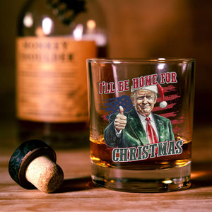 Trump I'll Be Home for Christmas - Trump With US Flag Rock Glass HA75 63710