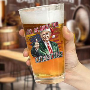 Trump I'll Be Home for Christmas - Trump With US Flag Beer Glass HA75 63714