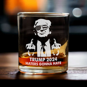 Trump 2024 With Middle Finger Be Wild US Election Engraved Whiskey Glass HO82 65292