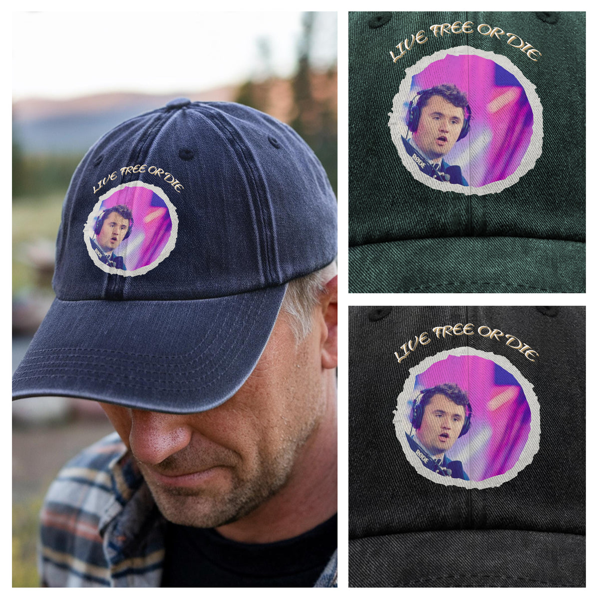 Charlie Kirk - Live Free Or Die Washed Denim Baseball Cap HO82 65792
