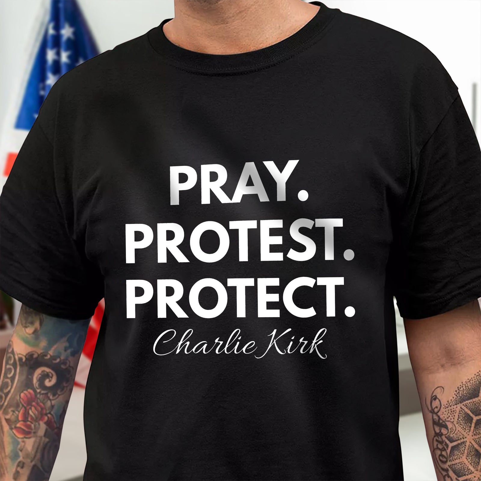 Pray. Protest. Protect - Justice For Charlie Kirk Dark Shirt LM32 65639