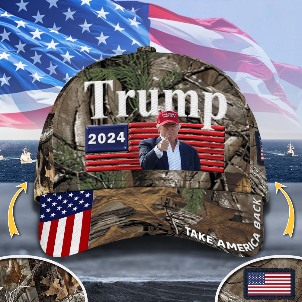 Custom Photo Donald Trump 2024 Camouflage Background Classic Cap T286 62476