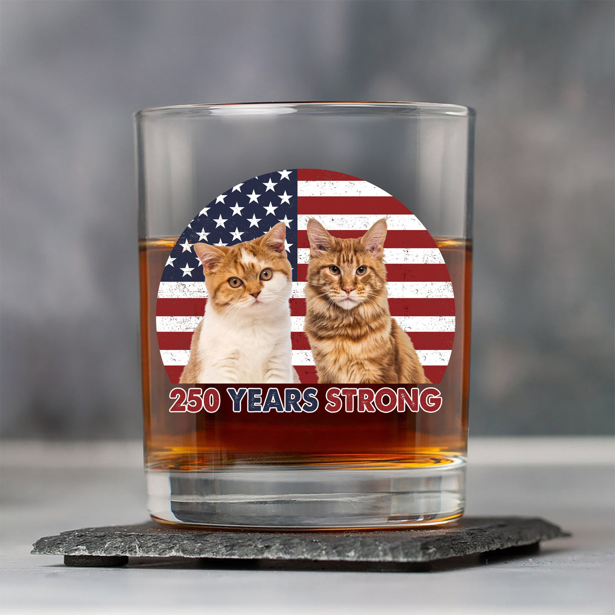 Custom Photo 250 Years Strong Dog Cat Vintage Retro Whiskey Glass HO82 901286
