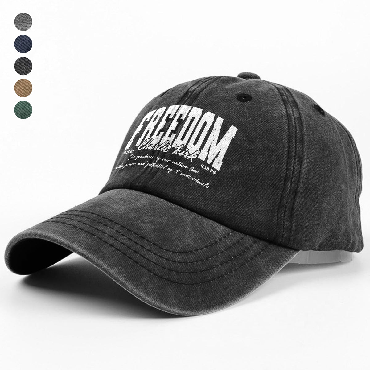Freedom - Charlie Kirk Human Rights Washed Denim Baseball Cap HO82 65996