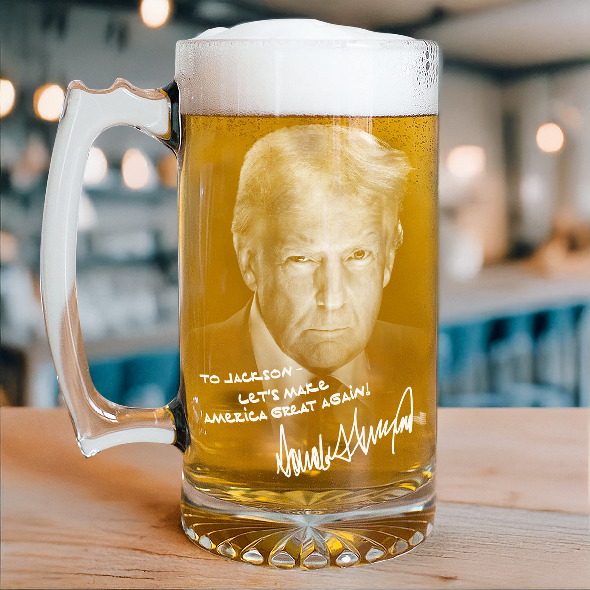 Personalized President Donald Trump Autographed Glass Beer Mug Father's Day Gift LM32 65347