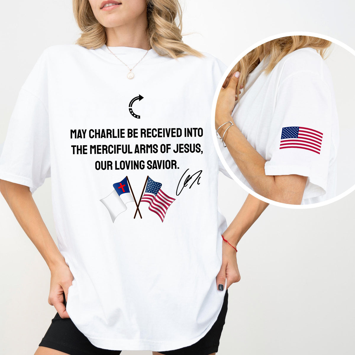 Pray For Charlie Kirk Our Loving Savior Sleeve Tee Shirt LM32 65797