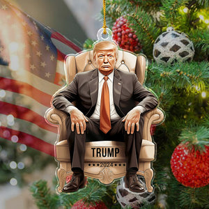 Funny Trump Sitting, MAGA 2024 Christmas Acrylic Ornament HA75 63822