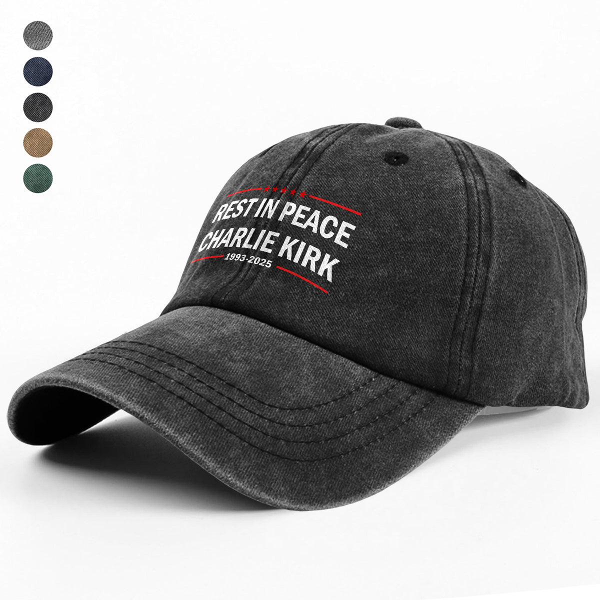 Rest In Peace Charlie Kirk Washed Denim Baseball Cap TH10 64483