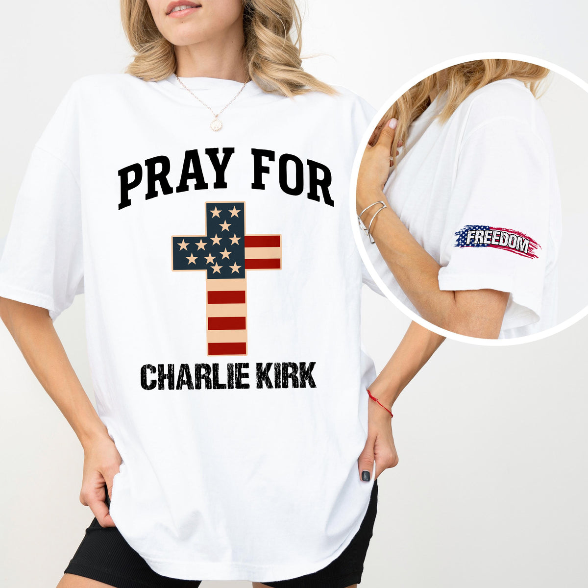 Pray For Charlie Kirk Christian Faith Tribute Sleeve Tee Shirt LM32 65799