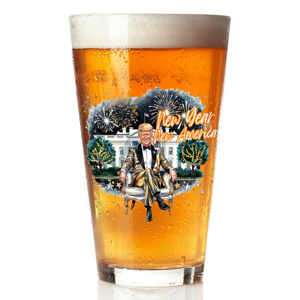 President Trump 2025 New Year New America Beer Glass HA75 67156