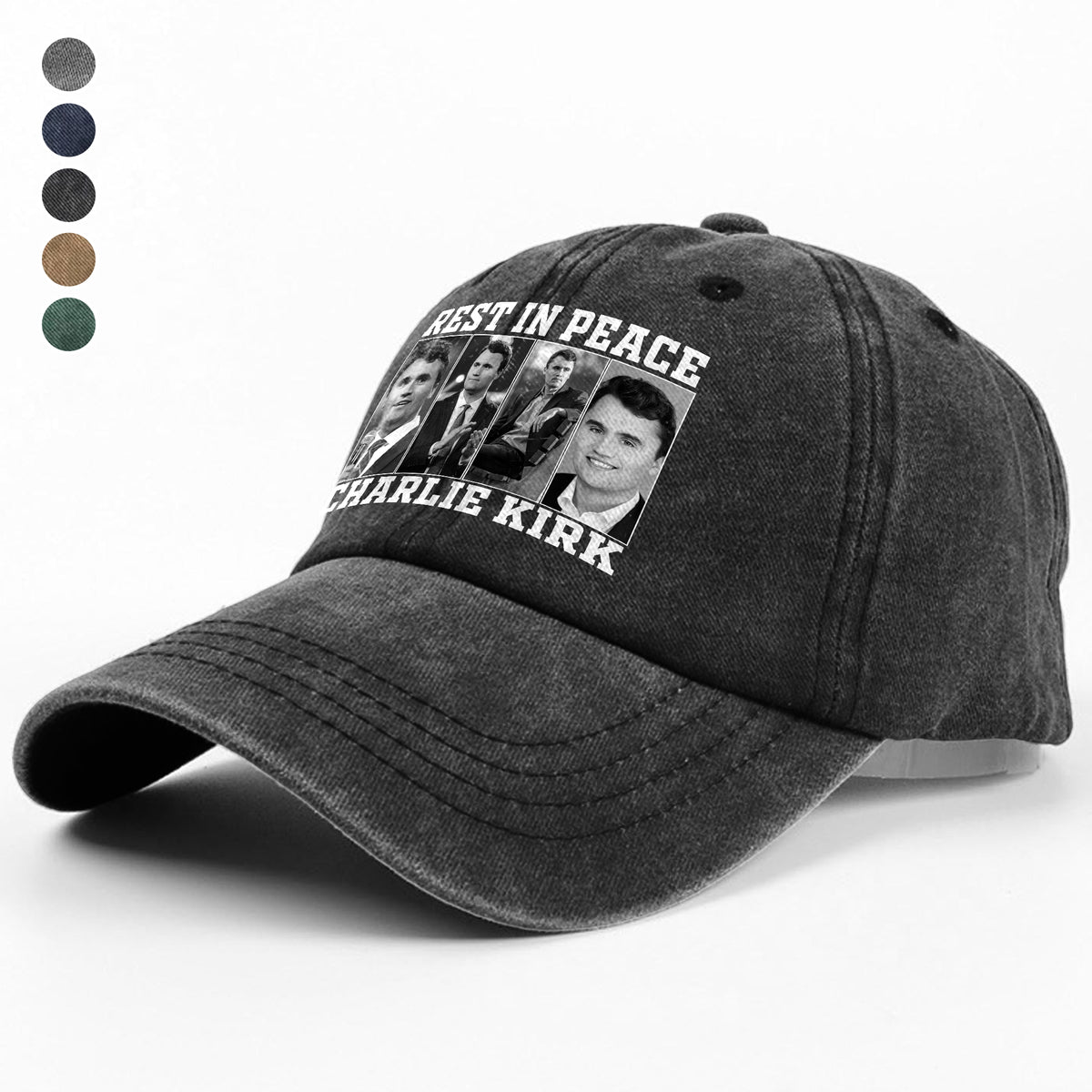 Rest In Peace For Charlie Kirk Memorial Washed Denim Baseball Cap HO82 65736