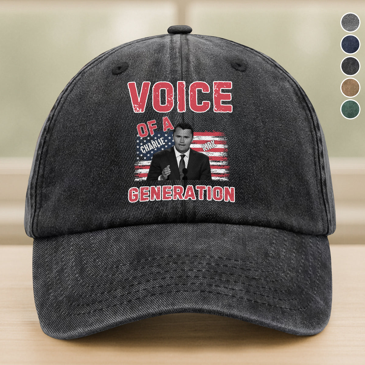 Voice Of A Generation Charlie Kirk Washed Denim Baseball Cap HO82 65962