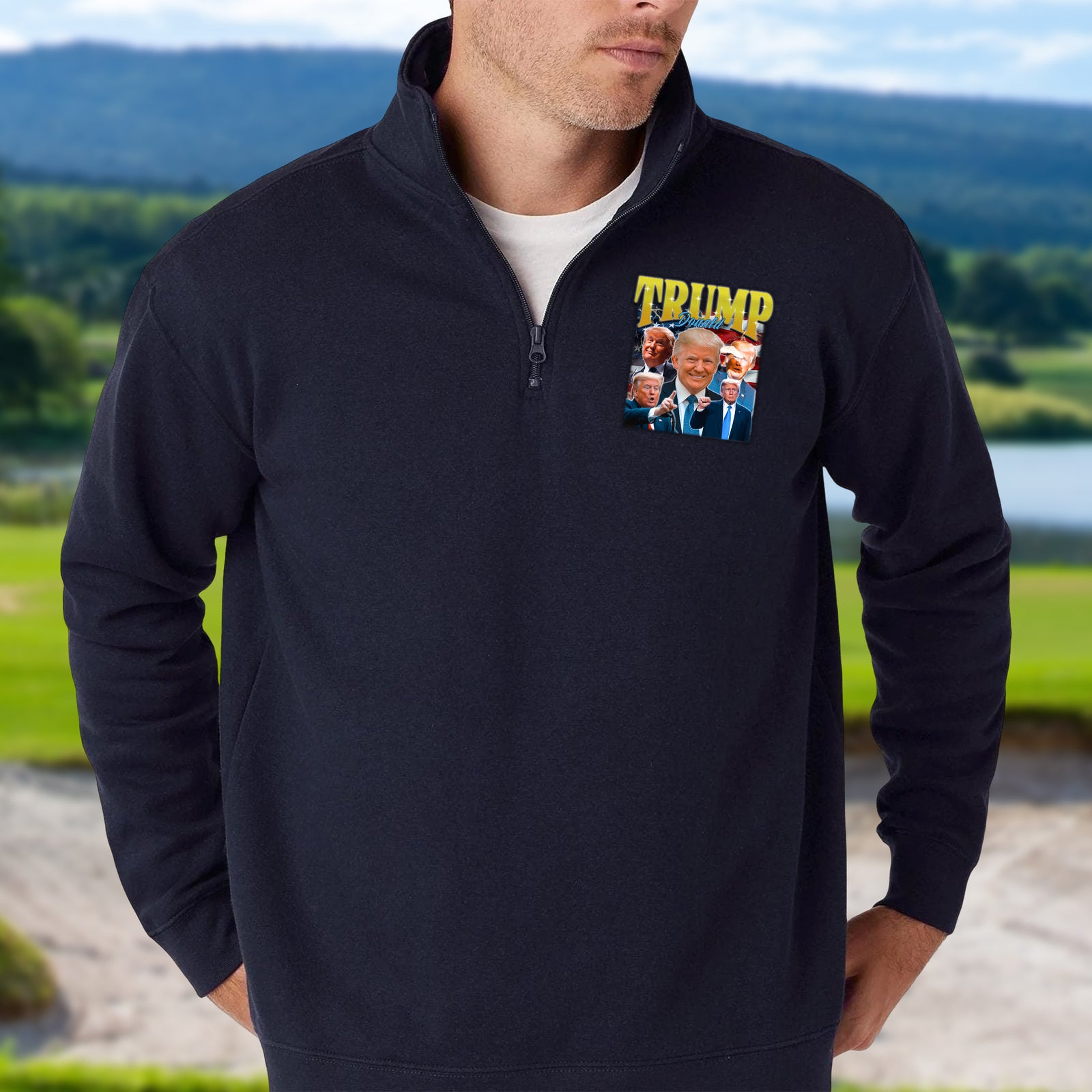 Donald Trump Homage With Retro Style Printed Quarter Zip Sweater TH10 64623