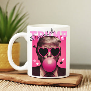 Funny Donald Trump Blowing Bubble Gum Pink Sun Glasses White Mug LM32 65169